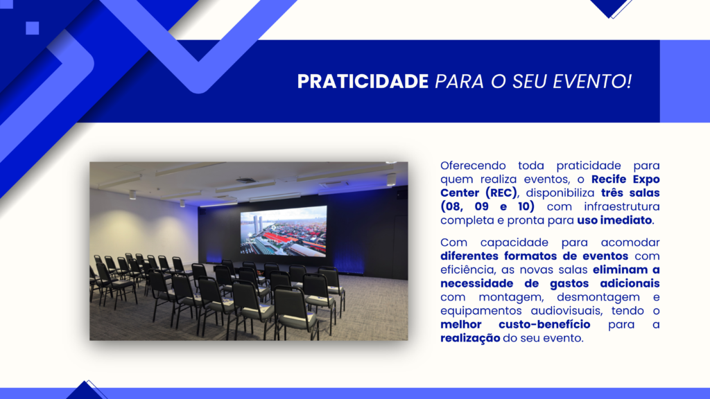 Recife Expo Center Amplia Oferta de Salas Prontas para Eventos no Formato Plug and Play 2 Salas Prontas: tela com informações gerais sobre as salas.
