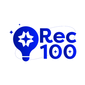 Logo do evento REC 100 em celebração aos 100 eventos sediados pelo Recife Expo Center.